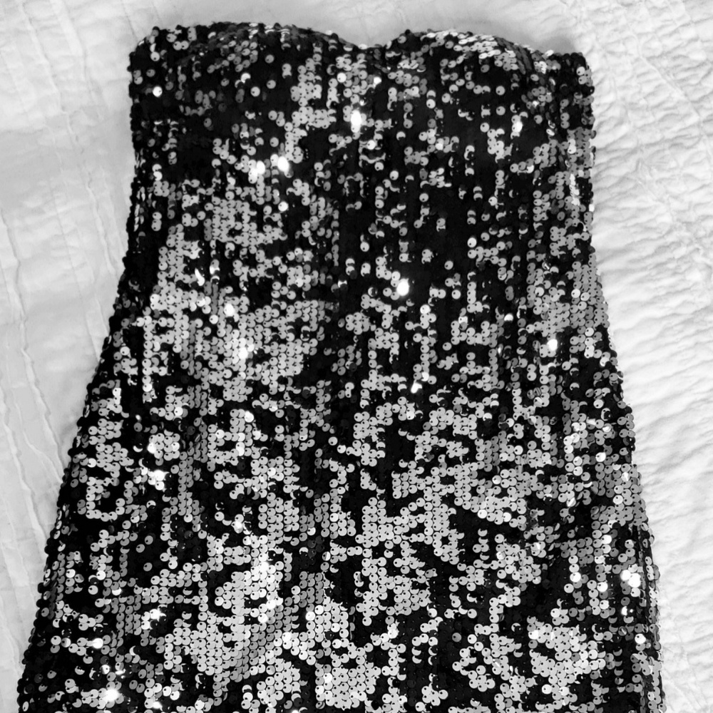 Sequined strapless mini dress